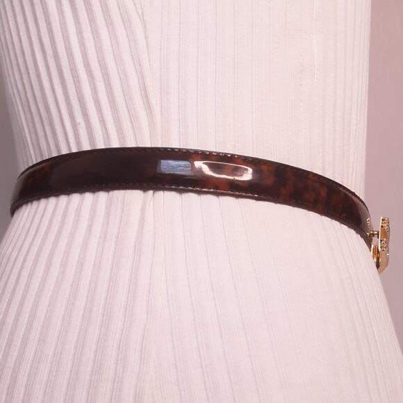 Rhinestone Studded Buckle Skinny Belt Womens XSmall Waist Brown Black Strap - Picture 5 of 14